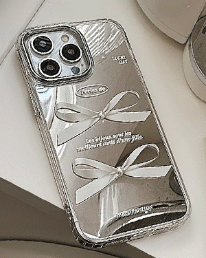 리본트리 시즌3 실버 미러 젤리 진주 화이트 리본 러블리 빈티지 로맨틱 핸드폰 휴대폰 거울 아이폰케이스 11 12 13 14 15 플러스 프로 맥스