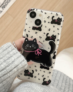 키이샤 검은 고양이 투명 젤리 핸드폰 그립톡 휴대폰 에폭시 스마트톡 집사 커플 플라워 꽃무늬 아이폰케이스 11 12 13 14 15 플러스 프로 맥스