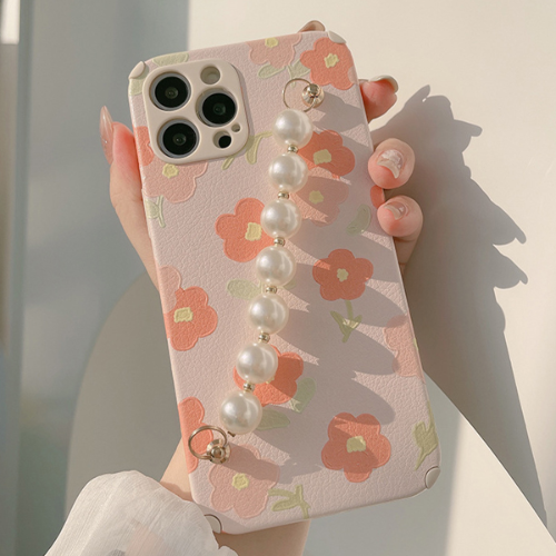 로젤라 파스텔 핑크 플라워 꽃무늬 젤리 진주 체인 폰스트랩 로맨틱 핸드폰 핑거 스트랩 휴대폰 아이폰케이스 7 8 SE2 X XS Max 11 12 프로 맥스