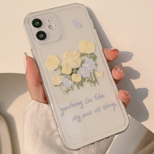 멜라니 심플 플라워 꽃무늬 투명 젤리 실리콘 핸드폰 빈티지 로맨틱 휴대폰 아이폰케이스 7 8 SE2 X XS Max 11 12 미니 프로 맥스