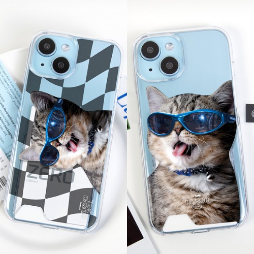 클로딘 고양이 투명 하드 카드 수납 핸드폰 집사 커플 아이템 선물 빈티지 체크 체스 휴대폰 갤럭시케이스 S23 S24 A23 플러스 울트라 + PLUS ULTRA