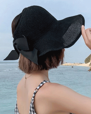 바바라 버킷햇 라피아 리본 썬캡 자외선 차단 햇빛 가리개 돌돌이 모자 여름 밀짚 왕골 라탄 비치 챙모자