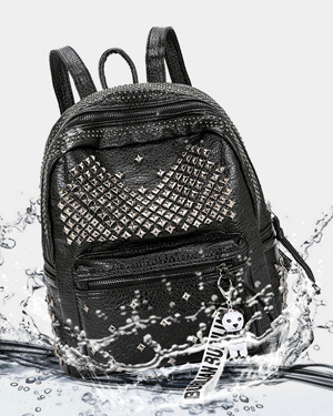 맥그로 앤틱 실버 스터드 블랙 스트릿패션 아메카지 지퍼 생활 방수 백팩,빈티지 캐주얼 유니크 가벼운 데일리 가방