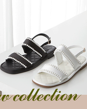 카미야 진주 라인 스트랩 플랫 샌들 여름 데일리 퀼팅 쿠션 바닥 발이 편한 러블리 캐주얼 가벼운 신발 1.5cm
