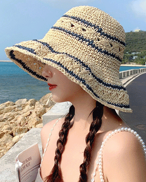비올라 왕골 라탄 바캉스 비치 벙거지 보헤미안 에스닉 플로피햇 모자 챙넓은 빈티지 캐주얼 자외선 차단 햇빛 가리개 라피아햇 여름 챙모자 버킷햇