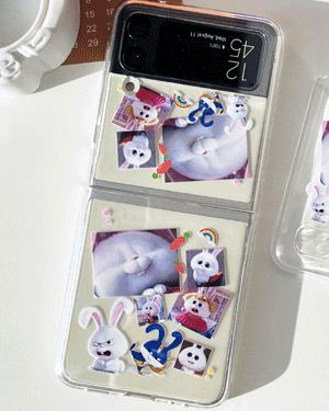 트레이시 스노우볼 토끼 투명 하드 핸드폰 귀여운 일러스트 휴대폰 커플 갤럭시 제트플립 1 2 지플립 3 Z플립 4 케이스