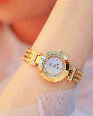 에블린 생활 방수 강화 유리 메탈 큐빅 아날로그 손목 시계