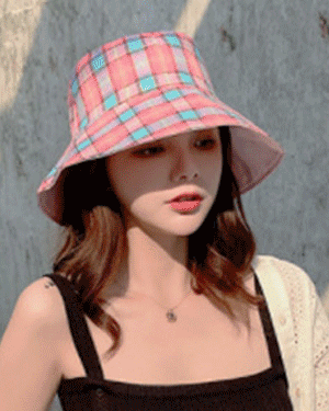 클로버 자외선 차단 햇빛 가리개 버킷햇 양면 체크 빈티지 캐주얼 벙거지 모자 여름 챙모자