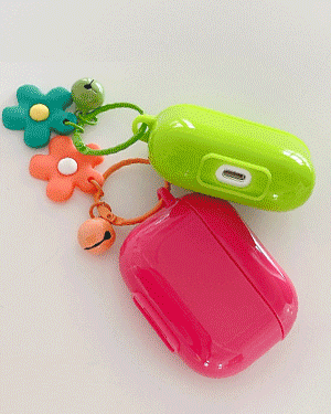 브라이스 비비드 컬러 심플 젤리 실리콘 에어팟 에어팟프로 케이스 플라워 꽃무늬 펜던트 방울 키링 열쇠고리