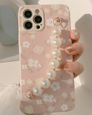 릴랜드 파스텔 핑크 플라워 꽃무늬 젤리 진주 체인 폰스트랩 로맨틱 핸드폰 핑거 스트랩 휴대폰 아이폰케이스 7 8 SE2 X XS Max 11 12 프로 맥스