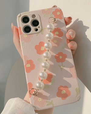 로젤라 파스텔 핑크 플라워 꽃무늬 젤리 진주 체인 폰스트랩 로맨틱 핸드폰 핑거 스트랩 휴대폰 아이폰케이스 7 8 SE2 X XS Max 11 12 프로 맥스
