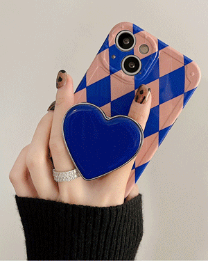 아일라 아가일 마름모 체스 체크 패턴 젤리 핸드폰 하트 스마트톡 빈티지 로맨틱 그립톡 거치대 휴대폰 아이폰케이스 12 13 프로 맥스