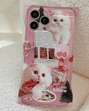 엘레나 귀여운 키치 핑크 감성 고양이 일러스트 핸드폰 로맨틱 빈티지 러블리 젤리 집사 유니크 휴대폰 아이폰케이스 12 13 14 프로 맥스 pro max
