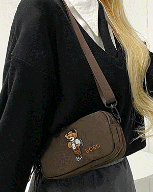 니븐 귀여운 자수 곰돌이 스퀘어 사각 미니 핸드백 숄더 크로스백 빈티지 데일리 보조 가방 간편 가벼운 클러치 스트랩 파우치 핸드폰가방 천가방